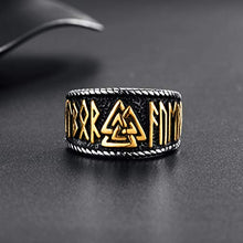 Carica l&#39;immagine nel visualizzatore di Gallery, Valily Anello Vichingo Runa con Valknut Acciaio Oro E Argento - Ilgrandebazar