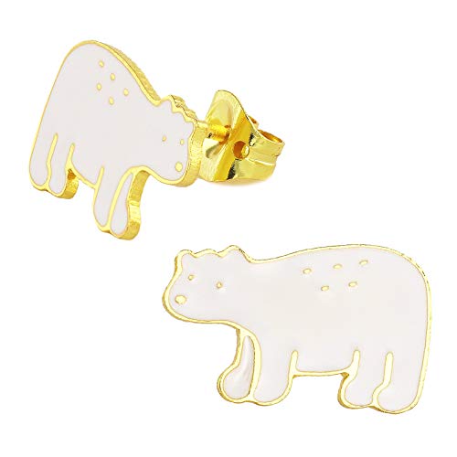 Monkimau Orecchini da ragazza a forma di orso polare in ottone placcato oro...