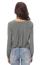 Carica l'immagine nel visualizzatore di Gallery, Urban GoCo Donne Camicette Manica Lunga Pieghe Chiffon con Scollo V S, Grigio - Ilgrandebazar