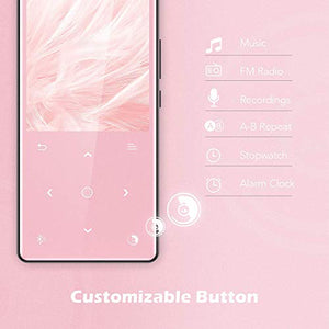 AGPTEK Lettore MP3 16 GB con Bluetooth 4.2, Musicale Audio Rosa