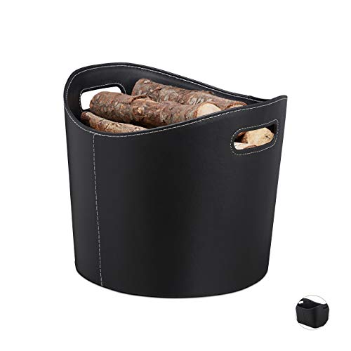 Relaxdays Cesto Portalegna L per Camino in Similpelle, 31,5 x 39,5 x 38 cm