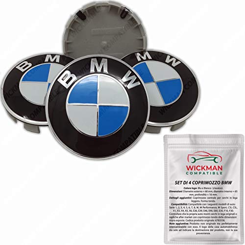Set 4 Tappi Coprimozzo BMW Originali 56 Mm - Logo Per Cerchi In Lega Serie 1-7, X, Z