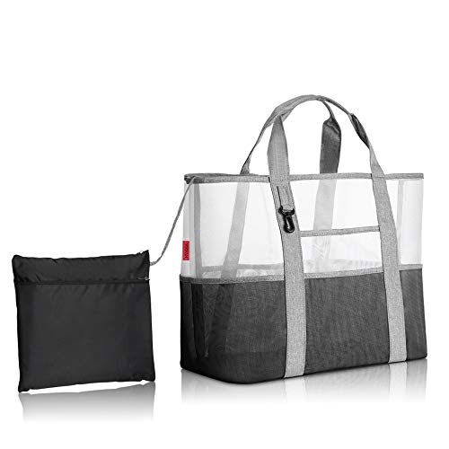 YOOFAN Borsa da Spiaggia-Borsa Grande a Rete Spiaggia - M, Grigio