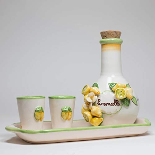 Set 'Limoncello': vassoio piccolo dipinto a mano+bottiglia con scritta... - Ilgrandebazar