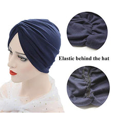 Carica l&#39;immagine nel visualizzatore di Gallery, BEIFON 2 Pezzi Turbante Chemioterapia Donna Copricapo Turbanti Marina+Cachi - Ilgrandebazar
