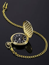 Carica l&#39;immagine nel visualizzatore di Gallery, Orologio da Taschino al Quarzo per Uomo con Quadrante Nero e Catena Oro - Ilgrandebazar