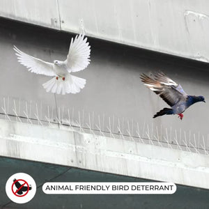 NO Birds | Dissuasori per Piccioni | Barriera Anti Uccelli per Balcone Terrazza Finestra | Spuntoni Extra Lunge | Acciaio Inossidabile e Alluminio | 4 pezzi | Lunghezza Totale 1,09 Metri