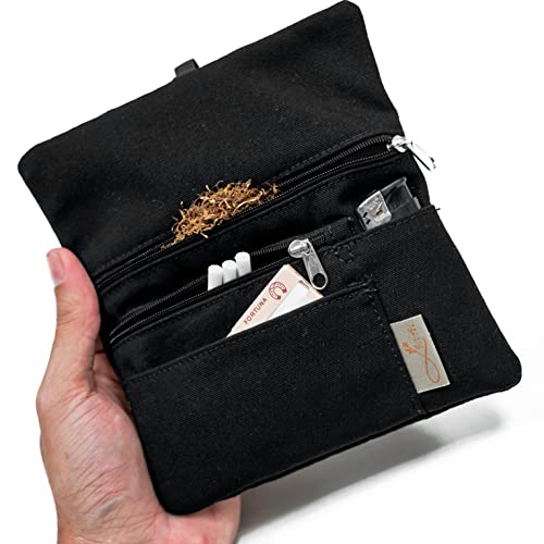 Porta Tabacco Cartine e Filtri Idrorepellente Cucito a Mano - Astuccio Portatabacco in Tessuto con cerniera extra, Porta Tabacco Donna - Porta Tabacco Uomo (Nero Sportivo)