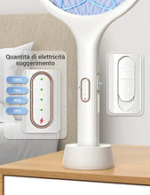 Carica l'immagine nel visualizzatore di Gallery, YISSVIC Racchetta Zanzare Elettrica 4000V con USB Ricaricabile e LED 2 in 1, 1500mAh Protezione Maglia a 3 Strati Adatto per Casa Giardino Campeggio Interni ed Esterni, Bianco