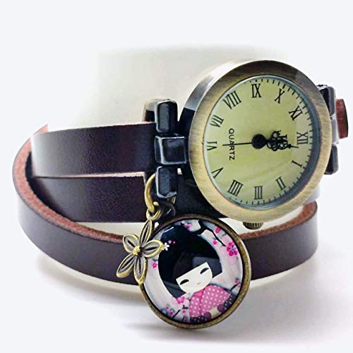 Orologio multi-fila cabochon cuoio- brown - Giappone - Regalo di Natale per... - Ilgrandebazar