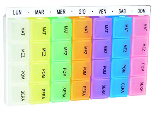 Portapillole settimanale, con 7 moduli estraibili di colori differenti,...