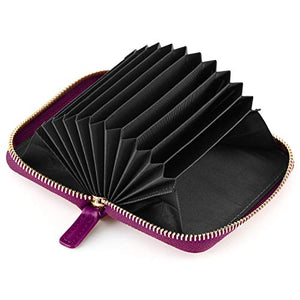 Kattee Porta Carte di Credito in Vera Pelle con Protezione RFID, Viola Rossa