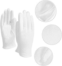 Carica l'immagine nel visualizzatore di Gallery, AYUQI 12 paia di guanti in cotone bianco, guanti in tessuto bianco, guanti in cotone di cura, comodi e traspiranti, per la cura della pelle, esaminando gioielli, lavoro quotidiano, ecc.