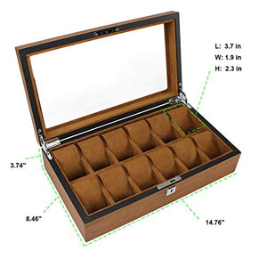 Qiwode - Scatola per orologi da uomo, in legno massello, con 12 Grids
