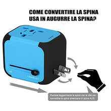 Carica l'immagine nel visualizzatore di Gallery, Adattatore da Viaggio con 2 USB 3.0 (US/EU/UK/AU) Azzurro/Blu