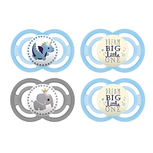 MAM Day & Night - Set di 4 ciucci Perfect e 2 16+ Monate, Blu - Elefante