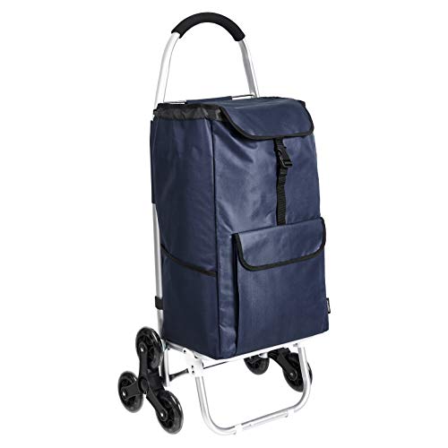 AmazonBasics 3 - Carrello portaspesa con 3 ruote, manici in Blue Navy