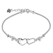 Carica l&#39;immagine nel visualizzatore di Gallery, B.Catcher donna braccialetto in argento S925 e zirconi placca con due cuori... - Ilgrandebazar