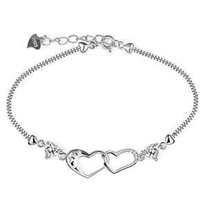 B.Catcher donna braccialetto in argento S925 e zirconi placca con due cuori... - Ilgrandebazar