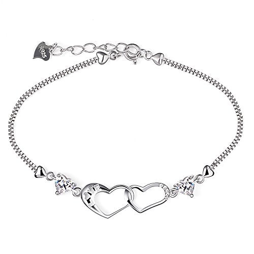 B.Catcher donna braccialetto in argento S925 e zirconi placca con due cuori... - Ilgrandebazar