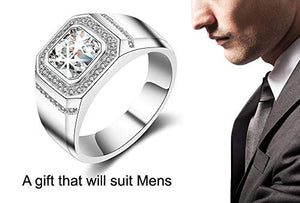 ENYU Uomo Argento Anelli Princess Cubica Zircone Tono -Anniversario di 22 - Ilgrandebazar