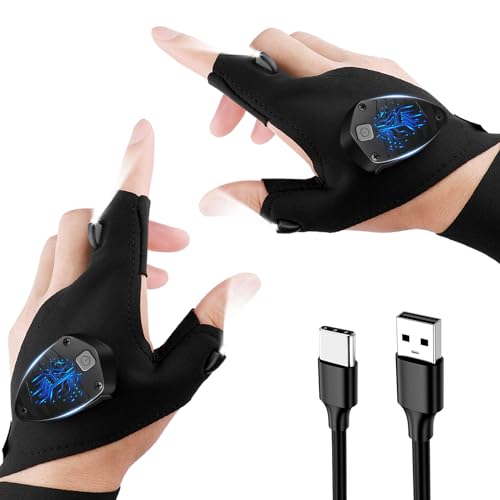 Visailiy Guanti con Luce Led, Ricaricabile Regalo Uomo Compleanno Originale, Regali per Uomo/Donna, Gadget Tecnologici, Idee Regalo Uomo, Regalo Natale Uomo, Accessori Pesca