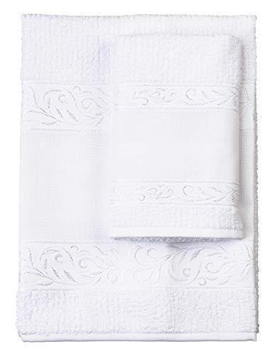Filet - Set Asciugamani con Ospite | 100% spugna di cotone | Tinta Bianco - Ilgrandebazar