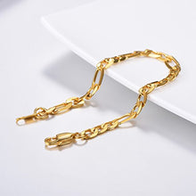 Carica l&#39;immagine nel visualizzatore di Gallery, PROSTEEL Uomo Bracciale Catena Figaro Semplice in Acciaio 6 Mm - Oro - Ilgrandebazar
