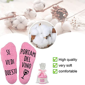 Tuopuda Regalo Donna Compleann Calze Donna Calzini Divertenti Invernali Regalo Vino/Caffè Calzettoni Idee Regali Migliore Amica Mamma Anniversario San Valentino Festa Natale, rosa（Italiano vino）