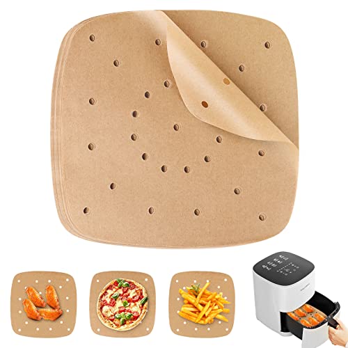 100 Pezzi Carta forno per Friggitrice ad aria，Fodera di Carta usa e Getta per Friggitrice ad aria accessori,pergamena Carta da Forno per Padelle，facile da pulire, lontano da macchie di olio