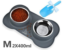 Carica l'immagine nel visualizzatore di Gallery, Pecute Ciotole per Cani Gatti in Acciaio Inox con 2 x 400 ml, double bowls M