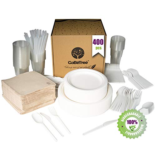 Stoviglie monouso da 400 pezzi per 50 persone. Confezione di 400 Pcs