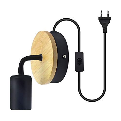 Luxvista Illuminazione da Parete Nero E27 Interno, Lampada E27, Black