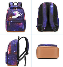 Carica l&#39;immagine nel visualizzatore di Gallery, Zaino Scuola Unicorno Per Ragazze Galaxy Con Porta Di Ricarica Usb Viola