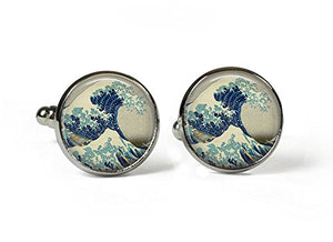The GREAT WAVE Hokusai - Glass Picture Cufflinks – Silver Plated - Ilgrandebazar