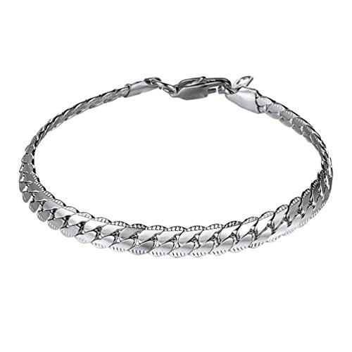 PROSTEEL Uomo Bracciale a Catena Cubana Incisione, Acciaio Argento - Ilgrandebazar