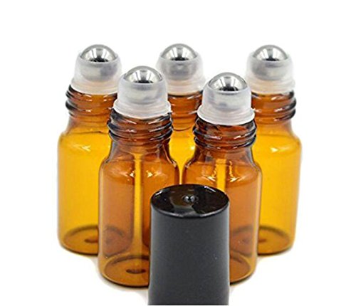 24 boccette da 5 ml roll-on Bottles, color ambra, ricaricabile, con sfera in...