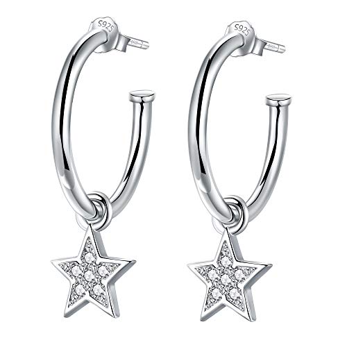Lydreewam Orecchini Cerchio Donna Argento Sterling 925 Stella/Luna Stella - Ilgrandebazar