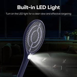 CONOPU Racchetta Zanzare Elettrica, 4000V Zanzare Elettrico, USB Base di Ricarica, Ricaricabile antizanzare, LED, 3 Strati Protezione Maglia, Antizanzare, Efficace Contro Zanzare, Blu