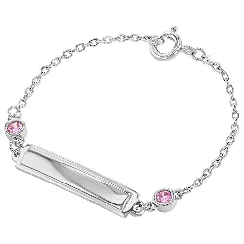 925 sterling Silver rosa CZ braccialetto identificativo ID bambino neonato... - Ilgrandebazar