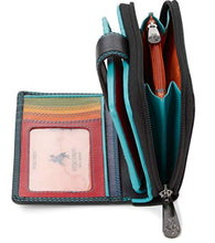 Carica l&#39;immagine nel visualizzatore di Gallery, Visconti portafoglio di pelle da donna a piegatura Nero/Multi ( Black/ Multi) - Ilgrandebazar