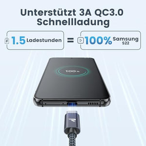 RAMPOW Cavo USB Type-C [USB 3.0, 1M], Cavo USB C Ricarica Rapida 3A QC 3.0, Cavo USB C Compatibile per Samsung S22/S21/S20/S10, iPhone 15/15 Pro, Huawei, Xiaomi, OnePlus - Grigio Siderale