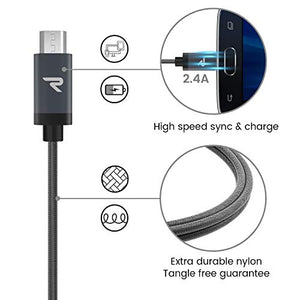 Cavo Micro USB [ 1M - 2Pezzi ] Rampow - 2 Pezzi, Space grigio.