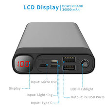 Carica l'immagine nel visualizzatore di Gallery, Caricabatterie Portatile 30000mAh Powerbank con Torcia 30000mAh_Grigio