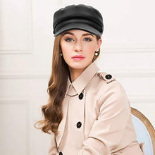 Carica l&#39;immagine nel visualizzatore di Gallery, GEMVIE Donna Cappello con Visiera Berretto da PU Pelle Retro Classico Nero