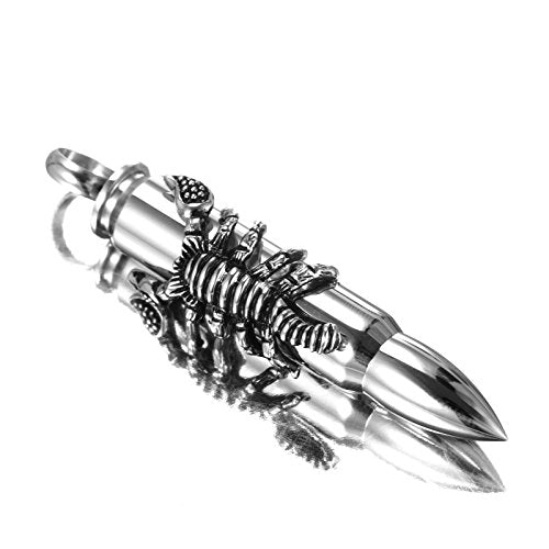 LOPEZ KENT Punk Mens Stainless Steel US Army Scorpion Bullet Pendant Argento - Ilgrandebazar