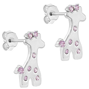 925 sterling Silver giraffa orecchini a perno per bambini ragazze rosa CZ - Ilgrandebazar