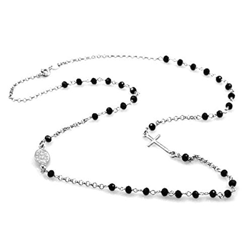 COLLANA GIROCOLLO ROSARIO IN ARGENTO 925% E PERLINE NERE 47CM - Ilgrandebazar