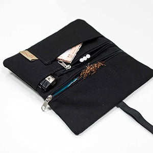 Porta Tabacco Cartine e Filtri Idrorepellente Cucito a Mano - Astuccio Portatabacco in Tessuto con cerniera extra, Porta Tabacco Donna - Porta Tabacco Uomo (Nero Sportivo)