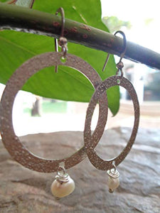 ♥ PERLA D'ACQUA DOLCE IN ANELLO GLITTER ♥ orecchini grandi e leggeri